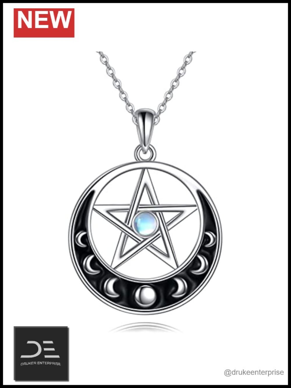 Sterling Silver Moon Phase Pentacle Necklace